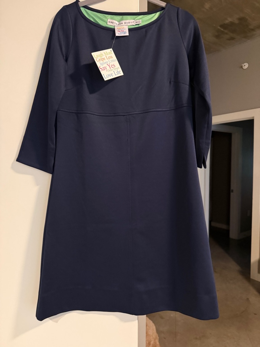 Gretchen Scott Designs Navy Mini Dress with 3/4 Sleeves